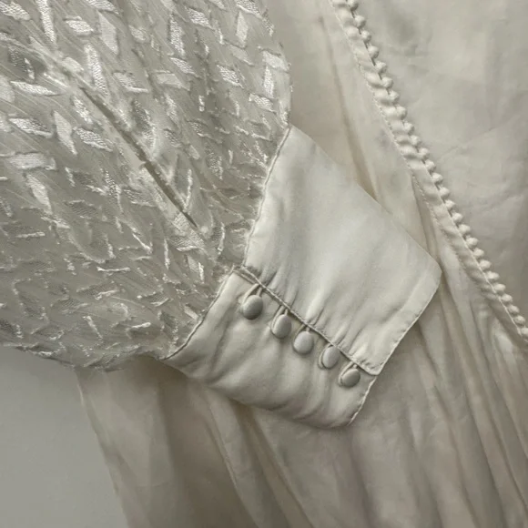 White House Black Market Cream Blouse with Lace Sleeve Detail - Picture 3 of 5